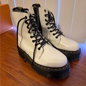 Dr. Martens White Platform Lace-Up Combat Boots with Black Laces